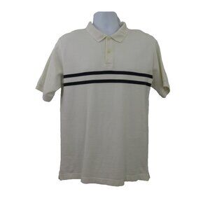 Cherokee Mens Polo Shirt Sz Medium White 2 Black Stripes Collar Piqué Cotton SS